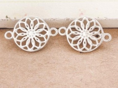 925 Sterling Silver filigree Flower Connectors, Links 14mm.