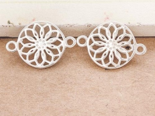 2 of 925 Sterling Silver filigree Flower Connectors, Links 14mm.