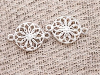 925 Sterling Silver filigree Flower Connectors, Links 14mm.