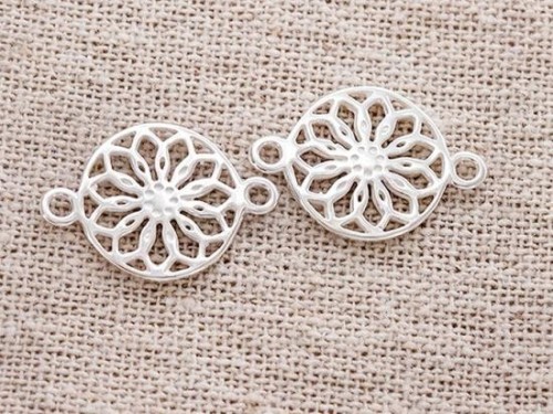 2 of 925 Sterling Silver filigree Flower Connectors, Links 14mm.