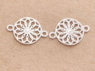 925 Sterling Silver filigree Flower Connectors, Links 14mm.