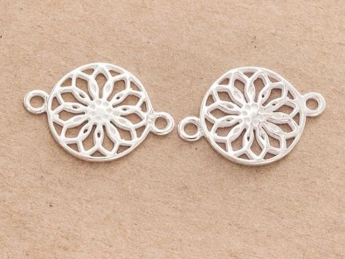 2 of 925 Sterling Silver filigree Flower Connectors, Links 14mm.