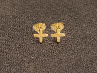 925 Sterling Silver 24k Gold Vermeil Style Cross Stud Earrings 5mm.