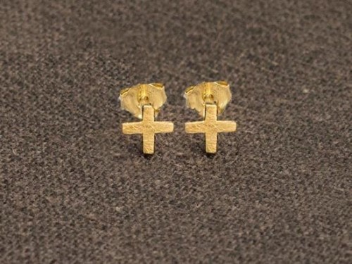 1 Pair of 925 Sterling Silver 24k Gold Vermeil Style Cross Stud Earrings 5mm.