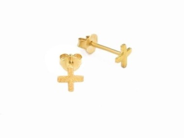 925 Sterling Silver 24k Gold Vermeil Style Cross Stud Earrings 5mm.