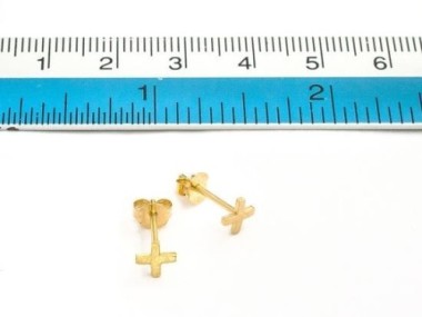 925 Sterling Silver 24k Gold Vermeil Style Cross Stud Earrings 5mm.