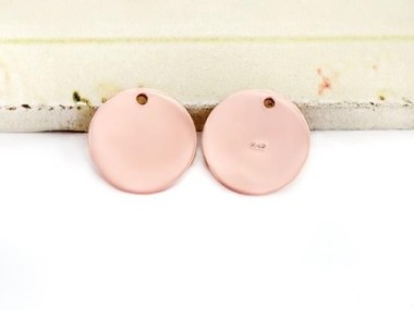 925 Sterling Silver Rose Gold Vermeil Style Round Disc Tag Charms 12 mm.