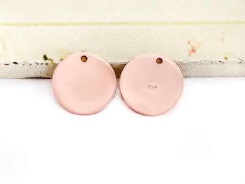 2 of 925 Sterling Silver Rose Gold Vermeil Style Round Disc Tag Charms 12 mm. , Polish Finished