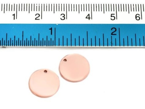 2 of 925 Sterling Silver Rose Gold Vermeil Style Round Disc Tag Charms 12 mm. , Polish Finished