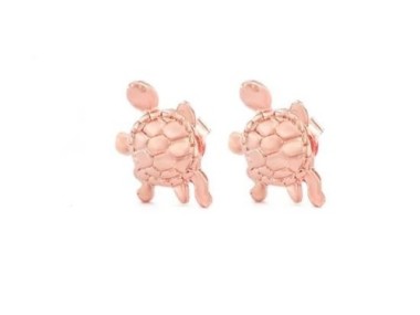 925 Sterling Silver Rose Gold Vermeil Style Turtle Stud Earrings 8x11mm.