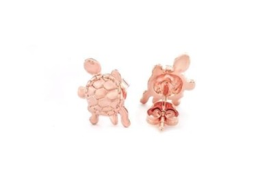 925 Sterling Silver Rose Gold Vermeil Style Turtle Stud Earrings 8x11mm.