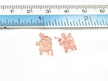 925 Sterling Silver Rose Gold Vermeil Style Turtle Stud Earrings 8x11mm.