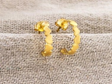 925 Sterling Silver Gold Vermeil Style Heart Hoop Stud Earrings 5x14.5 mm.