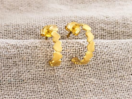 1 Pair of 925 Sterling Silver Gold Vermeil Style Heart Hoop Stud Earrings 5x14.5 mm.