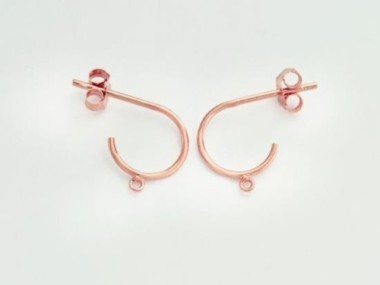 925 Sterling Silver Rose Gold Vermeil Style Hoop Stud Earrings 10mm.,