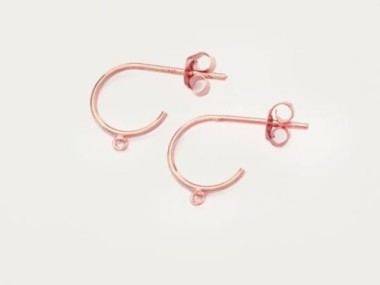 925 Sterling Silver Rose Gold Vermeil Style Hoop Stud Earrings 10mm.,