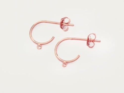 2 Pairs of 925 Sterling Silver Rose Gold Vermeil Style Hoop Stud Earrings 10mm., with Opened Loop.