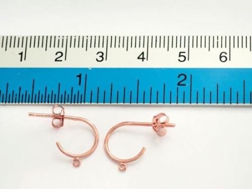 2 Pairs of 925 Sterling Silver Rose Gold Vermeil Style Hoop Stud Earrings 10mm., with Opened Loop.