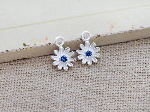 2 of 925 Sterling Silver Daisy Charms, with Lab grown Sapphire 7 mm. , small charms.