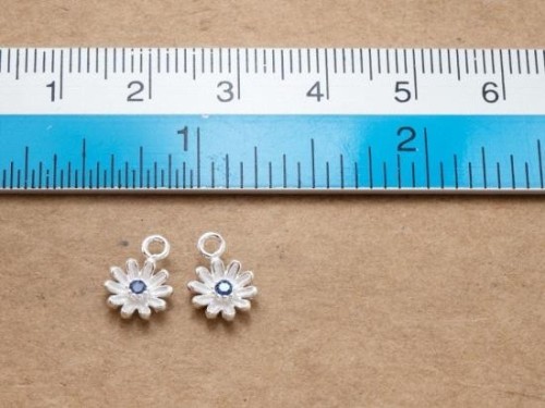 2 of 925 Sterling Silver Daisy Charms, with Lab grown Sapphire 7 mm. , small charms.