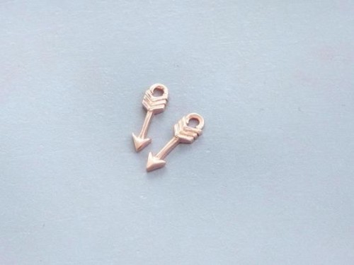 4 of 925 Sterling Silver Rose Gold Vermeil Style Arrow Charms 3x9 mm., small charms