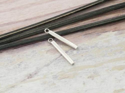 2 of 925 Sterling Silver Rectangle Stick Charms 2.4x20mm.