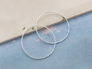 925 Sterling Silver Hammered Circle Closed Rings, Connectors 45mm.