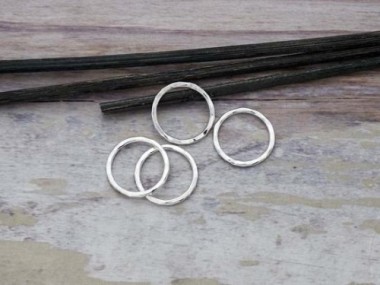 925 Sterling Silver Hammered Circle Closed Rings, Connectors 15mm.