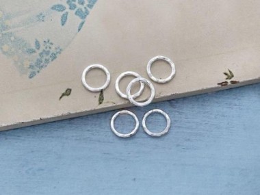 925 Sterling Silver Hammered Circle Closed Rings, Connectors 10mm.