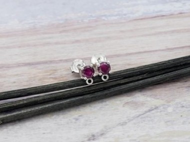 Ruby& Sterling Silver Stud Earrings Post Findings 5mm.