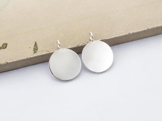 2 of 925 Sterling Silver Round Disc Tag Charms 12 mm.