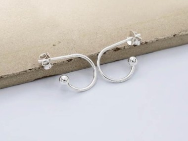 925 Sterling Silver Ball End Circle Hoop Earrings 12mm.