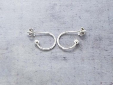 925 Sterling Silver Ball End Circle Hoop Earrings 12mm.