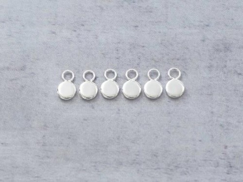 6 of 925 Sterling Silver Round Tag Charms 5x1.5mm