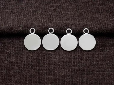 925 Sterling Silver Round Disc Tag Charms 10 mm.