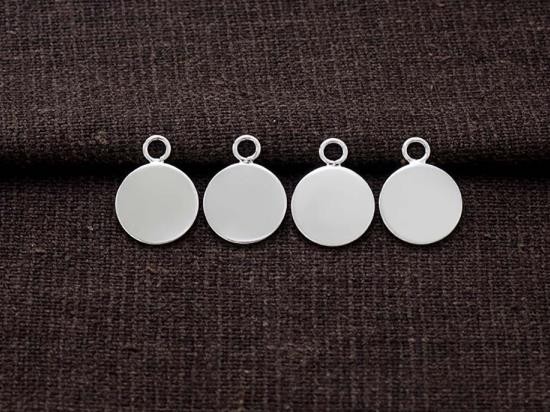 4 of 925 Sterling Silver Round Disc Tag Charms 10 mm.