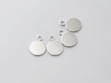 925 Sterling Silver Round Disc Tag Charms 10 mm.