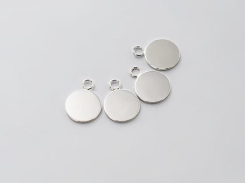 4 of 925 Sterling Silver Round Disc Tag Charms 10 mm.