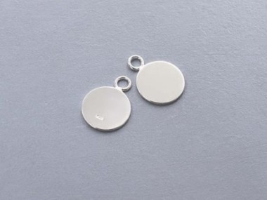 925 Sterling Silver Round Disc Tag Charms 10 mm.