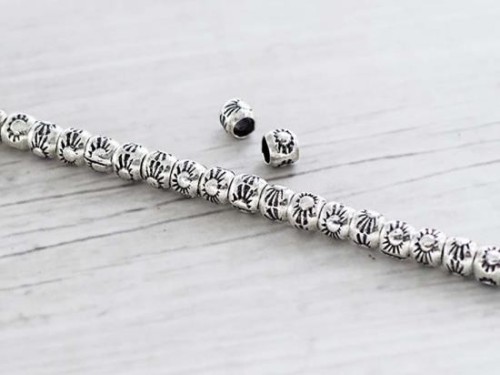 40 of Karen Hill Tribe Silver Daisy Imprint Beads 3x3.5mm.