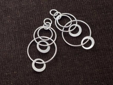 925 Sterling Silver Multi-Link Circle Rings Charms, Connectors 43x20 mm.