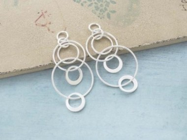 925 Sterling Silver Multi-Link Circle Rings Charms, Connectors 43x20 mm.