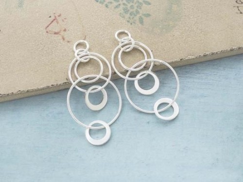 2 of 925 Sterling Silver Multi-Link Circle Rings Charms, Connectors 43x20 mm.