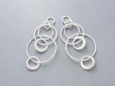 925 Sterling Silver Multi-Link Circle Rings Charms, Connectors 43x20 mm.