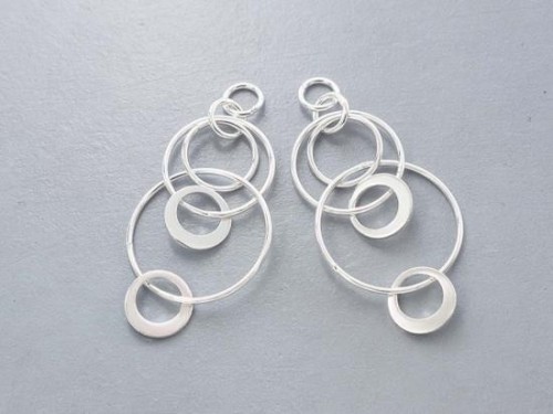 2 of 925 Sterling Silver Multi-Link Circle Rings Charms, Connectors 43x20 mm.