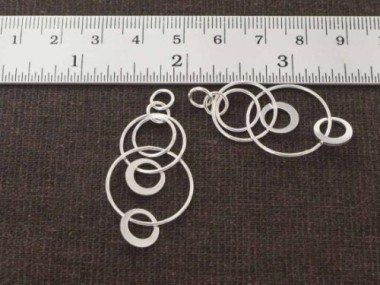 925 Sterling Silver Multi-Link Circle Rings Charms, Connectors 43x20 mm.