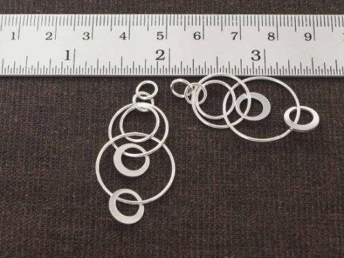 2 of 925 Sterling Silver Multi-Link Circle Rings Charms, Connectors 43x20 mm.