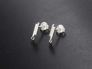 925 Sterling Silver Brushed Double Bar Stud Earrings, Post Findings 2x8mm.