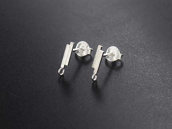 1 pair of 925 Sterling Silver Brushed Double Bar Stud Earrings, Post Findings 2x8mm.