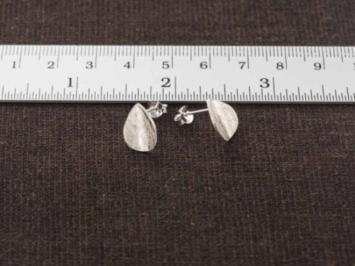 1 pair of 925 Sterling Silver Pear Stud Earrings 9x12mm. Brushed finish